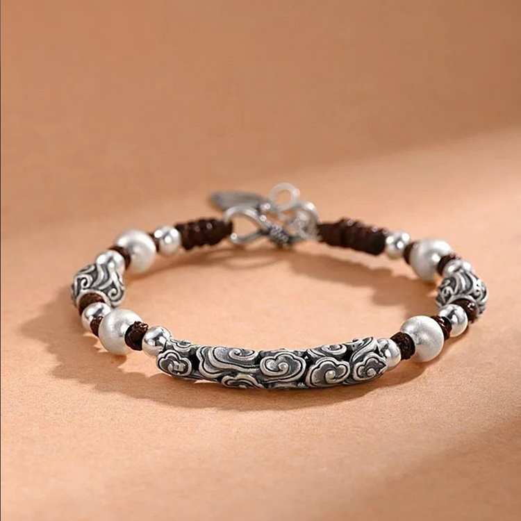 BIUDA Pure 999 Silver Cloud Buddhist Mantra Bracelet – Jewelry Symbolizing Impermanence & Flow