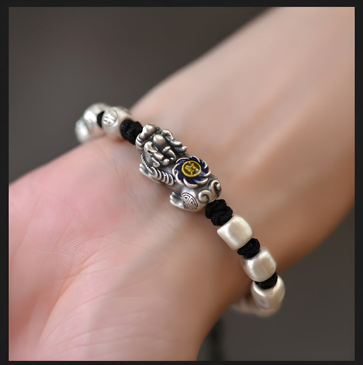 BIUDA Pure 999 Silver Pixiu Buddhist Mantra Bracelet – Spiritual Protection Jewelry