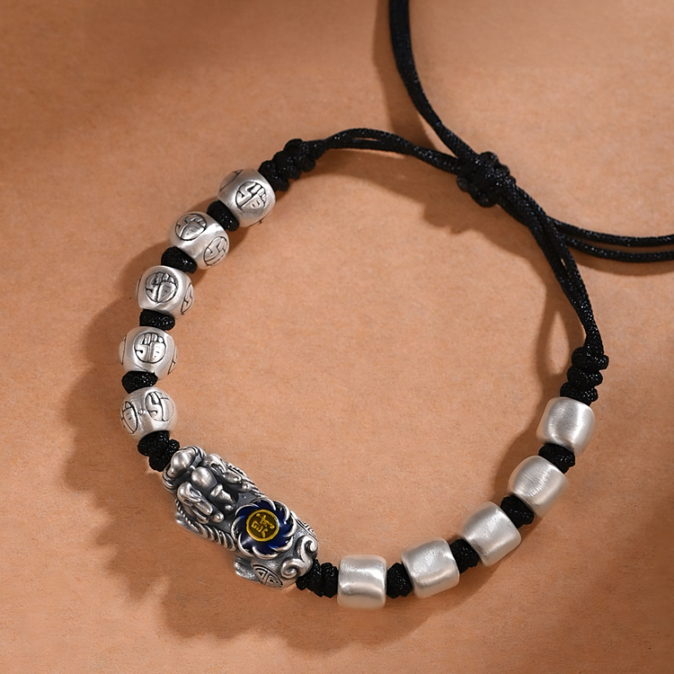 BIUDA Pure 999 Silver Pixiu Buddhist Mantra Bracelet – Spiritual Protection Jewelry