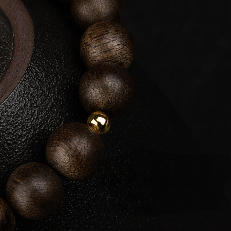 BIUDA Luxury Agarwood & 18K Gold Bead Mala Bracelet – Handmade Buddhist Bracelet for Good Fortune & Mindfulness