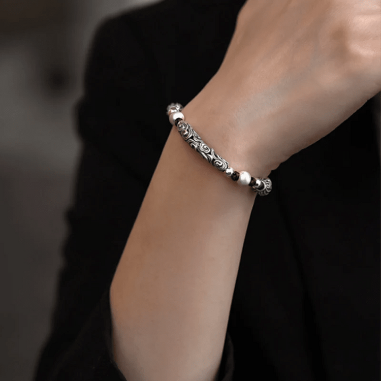 BIUDA Pure 999 Silver Cloud Buddhist Mantra Bracelet – Jewelry Symbolizing Impermanence & Flow