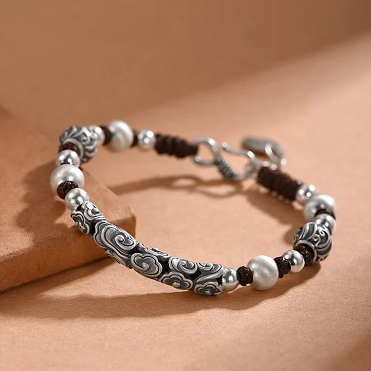 BIUDA Pure 999 Silver Cloud Buddhist Mantra Bracelet – Jewelry Symbolizing Impermanence & Flow