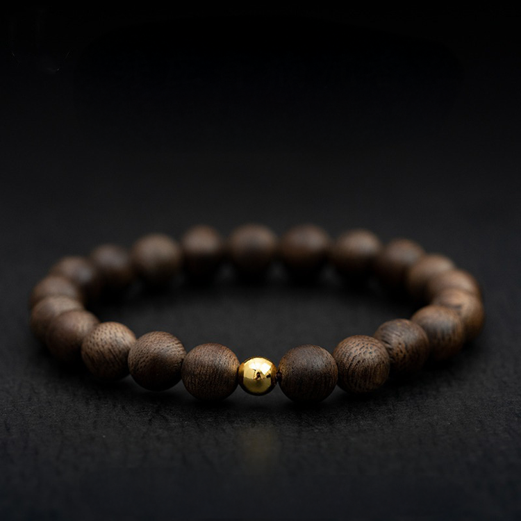 BIUDA Luxury Agarwood & 18K Gold Bead Mala Bracelet – Handmade Buddhist Bracelet for Good Fortune & Mindfulness