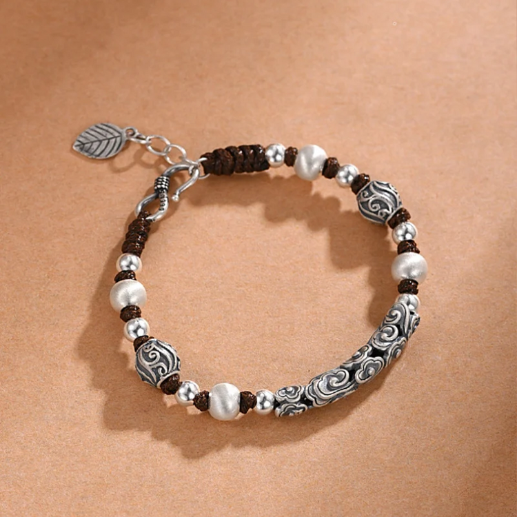 BIUDA Pure 999 Silver Cloud Buddhist Mantra Bracelet – Jewelry Symbolizing Impermanence & Flow
