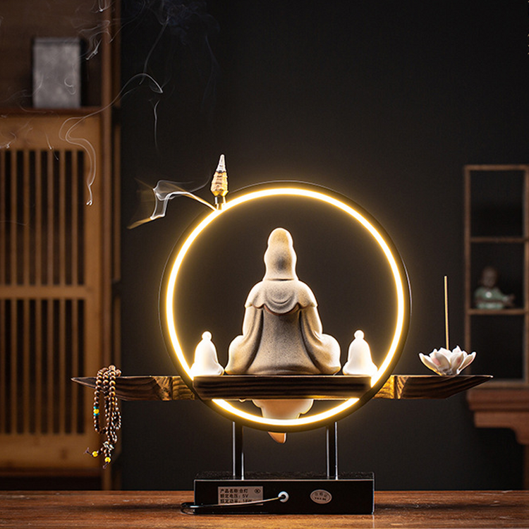 BIUDA 觀音 Wooden Kuan Yin Incense LED Holder – Minimalist Guanyin Buddha Burner for Meditation & Calm Spaces