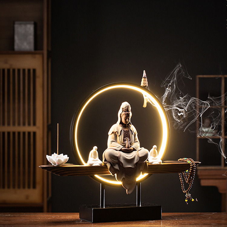 BIUDA 觀音 Wooden Kuan Yin Incense LED Holder – Minimalist Guanyin Buddha Burner for Meditation & Calm Spaces