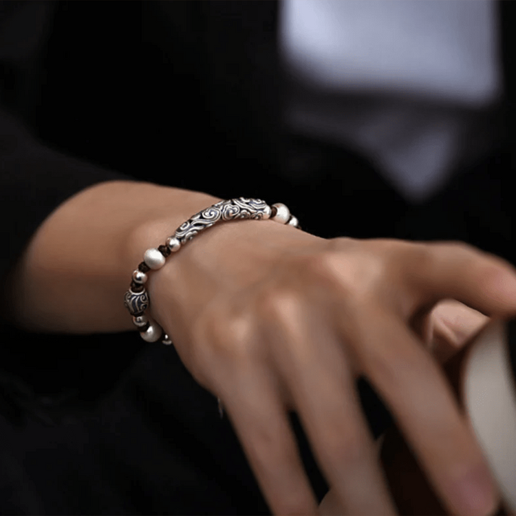 BIUDA Pure 999 Silver Cloud Buddhist Mantra Bracelet – Jewelry Symbolizing Impermanence & Flow