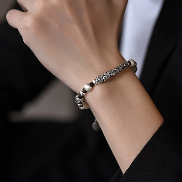 BIUDA Pure 999 Silver Cloud Buddhist Mantra Bracelet – Jewelry Symbolizing Impermanence & Flow