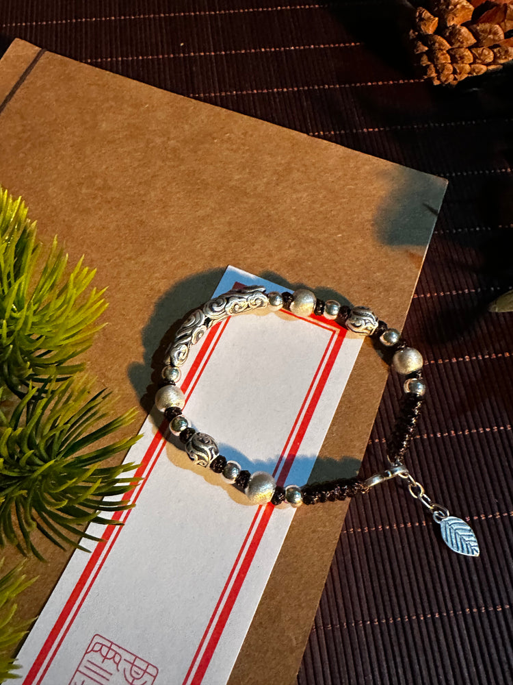 999純銀 瑞雲 ビーズブレスレット|職人手彫り 祥雲モチーフ 開運数珠ブレスレット