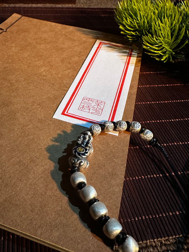 999純銀 貔貅(ヒキュウ)バングルブレスレット|職人手彫り 招財守護カフブレスレット