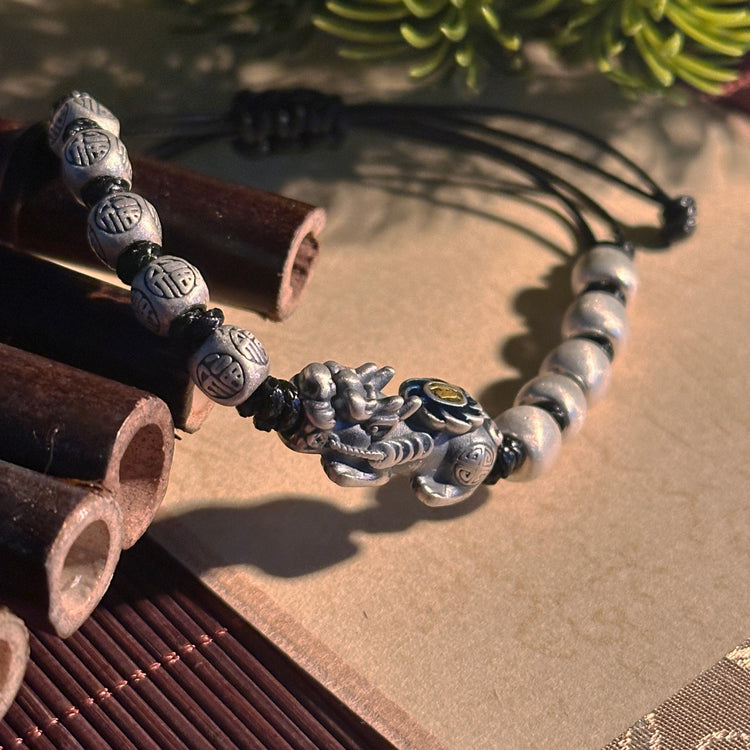 BIUDA Pure 999 Silver Pixiu Buddhist Mantra Bracelet – Spiritual Protection Jewelry