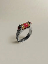 925スターリングシルバー 仏教経文 回転リング|職人手彫り 梵字オーム マニ車リング