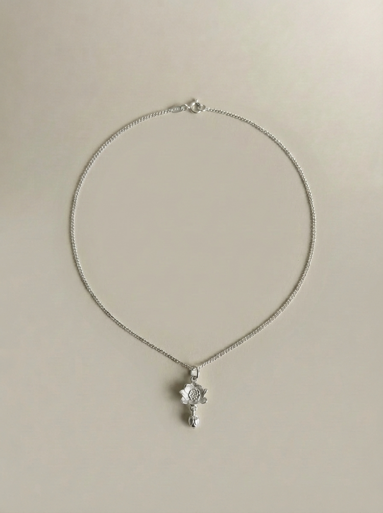925 Sterling Silver Lotus Pendant Necklace · Handcrafted Buddhist Lotus Chain Necklace