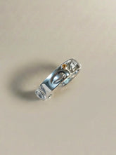 925スターリングシルバー 仏面 経文リング|職人手彫り 仏教マントラ フリーサイズリング