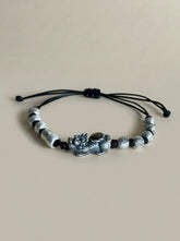 999純銀 貔貅(ヒキュウ)バングルブレスレット|職人手彫り 招財守護カフブレスレット