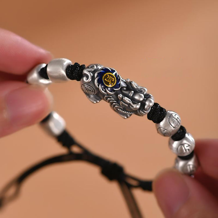 BIUDA Pure 999 Silver Pixiu Buddhist Mantra Bracelet – Spiritual Protection Jewelry