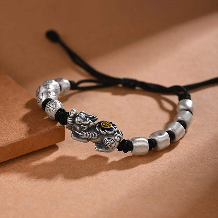 BIUDA Pure 999 Silver Pixiu Buddhist Mantra Bracelet – Spiritual Protection Jewelry