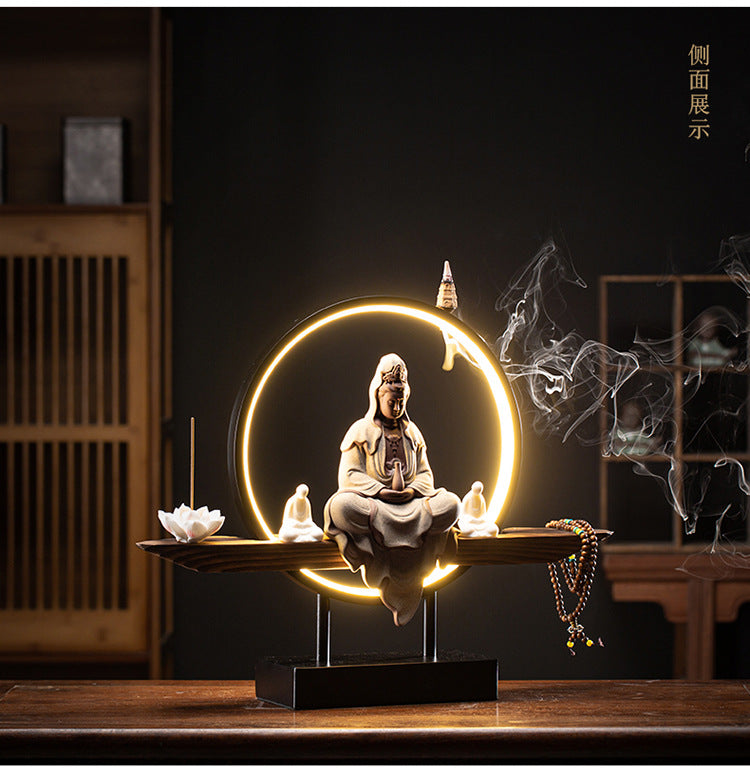 BIUDA 觀音 Wooden Kuan Yin Incense LED Holder – Minimalist Guanyin Buddha Burner for Meditation & Calm Spaces