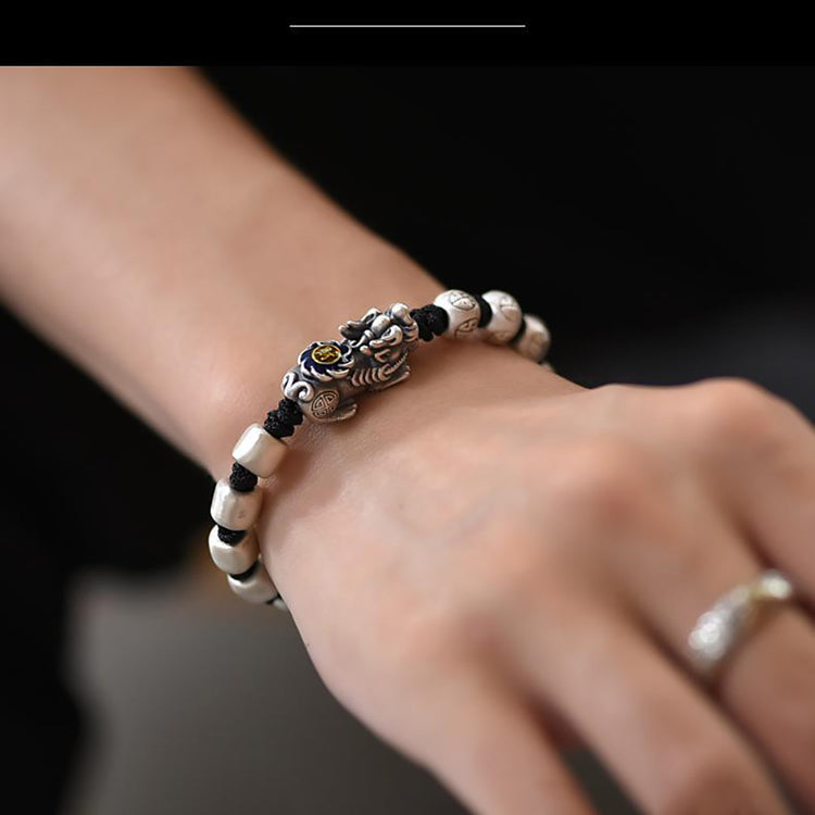 BIUDA Pure 999 Silver Pixiu Buddhist Mantra Bracelet – Spiritual Protection Jewelry