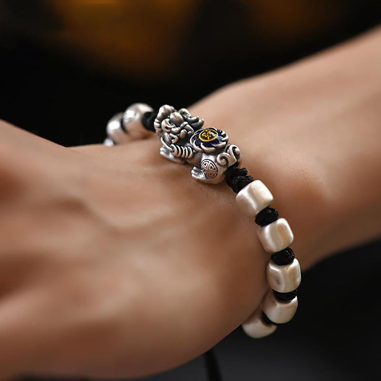 BIUDA Pure 999 Silver Pixiu Buddhist Mantra Bracelet – Spiritual Protection Jewelry
