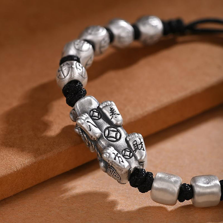BIUDA Pure 999 Silver Pixiu Buddhist Mantra Bracelet – Spiritual Protection Jewelry