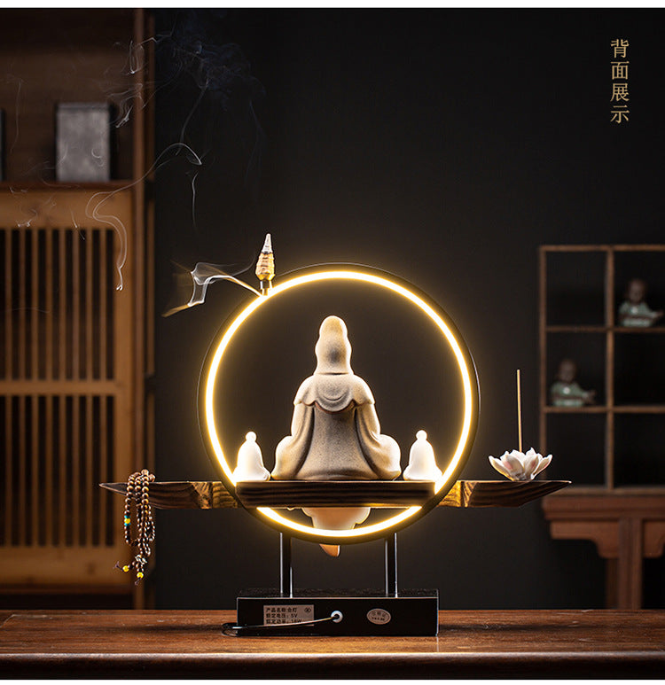 BIUDA 觀音 Wooden Kuan Yin Incense LED Holder – Minimalist Guanyin Buddha Burner for Meditation & Calm Spaces