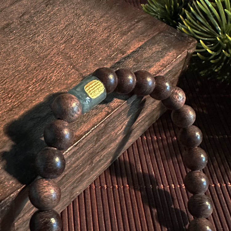BIUDA Premium Agarwood & Jade Mala Bracelet β Handmade Buddhist Bracelet for Career Luck & Spiritual Protection