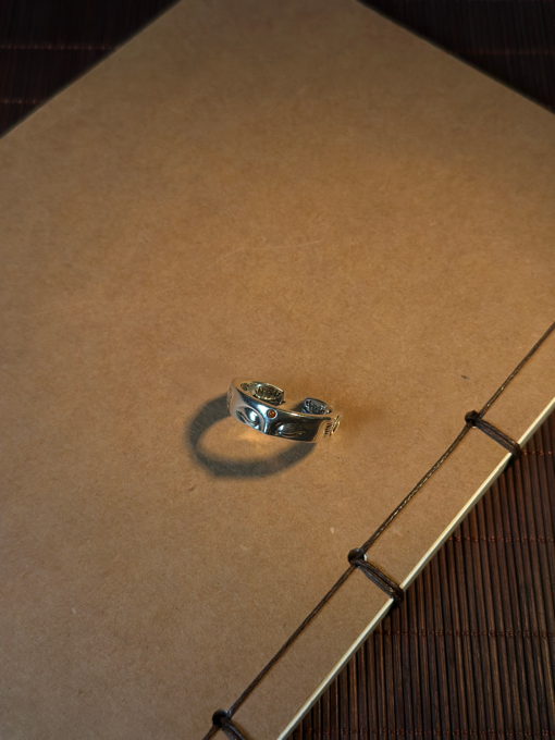 925スターリングシルバー 仏面 経文リング|職人手彫り 仏教マントラ フリーサイズリング