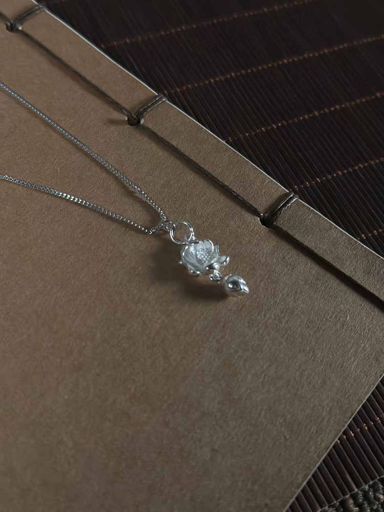 925 Sterling Silver Lotus Pendant Necklace · Handcrafted Buddhist Lotus Chain Necklace