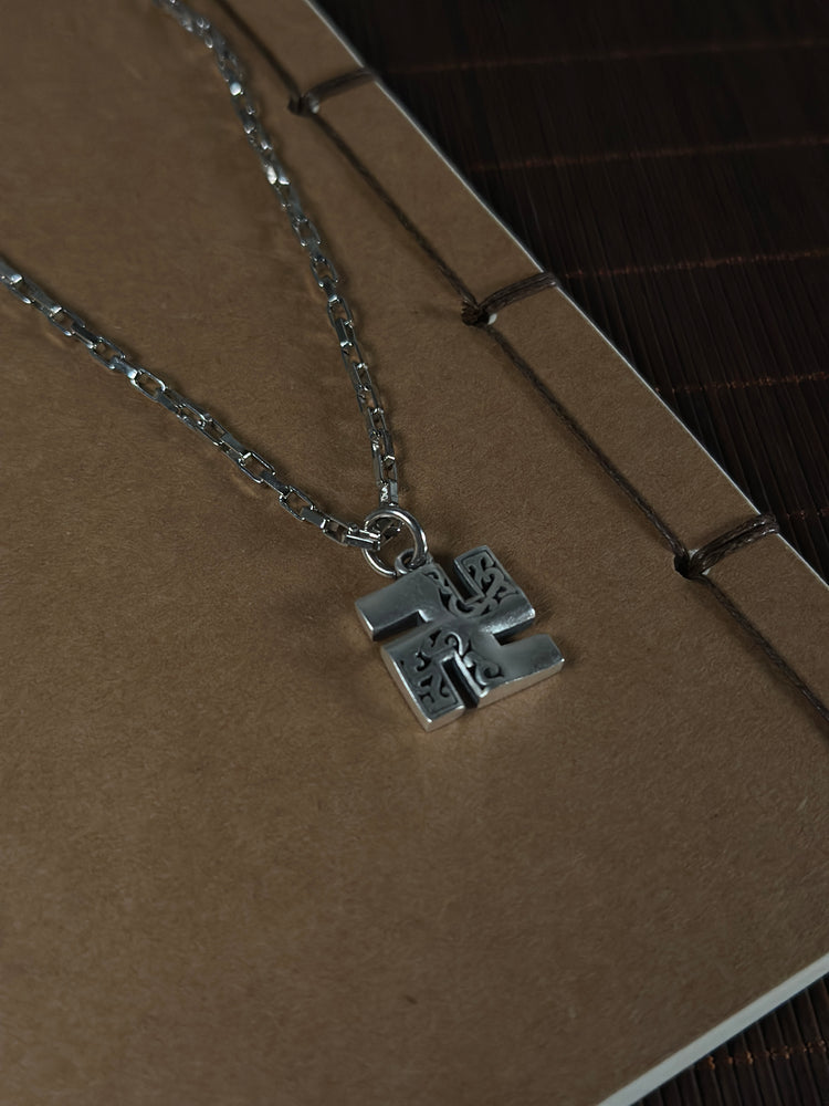 999 Fine Silver Manji Pendant Chain Necklace · Handcrafted Buddhist Swastika Symbol Necklace