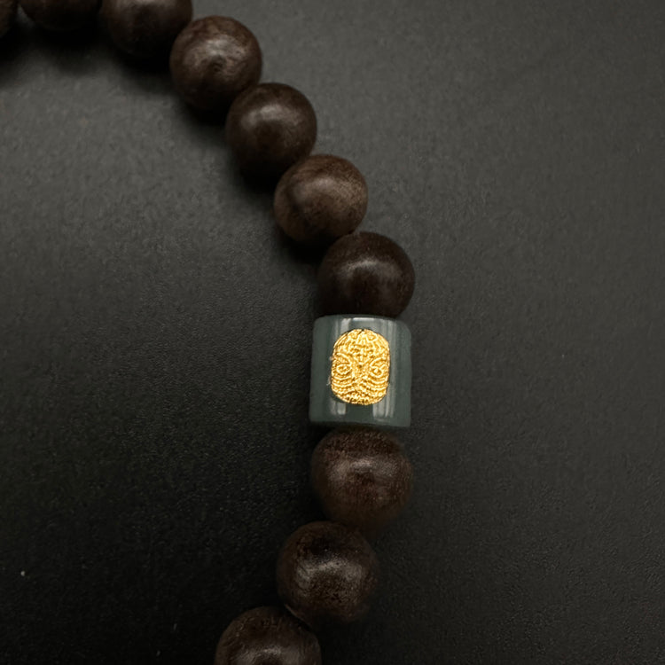 BIUDA Premium Agarwood & Jade Mala Bracelet β Handmade Buddhist Bracelet for Career Luck & Spiritual Protection