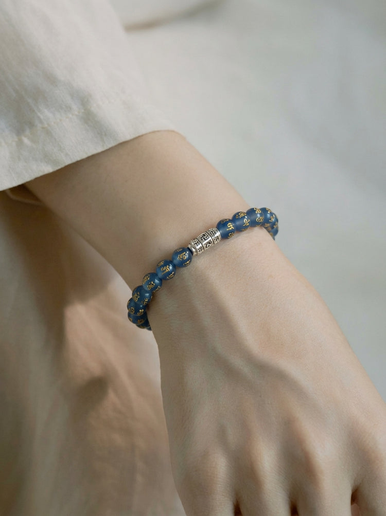 Natural Jade Mantra Bracelet · 925 Silver · Om Mani Padme Hum · Six-Syllable Buddhist Prayer Bead Mala