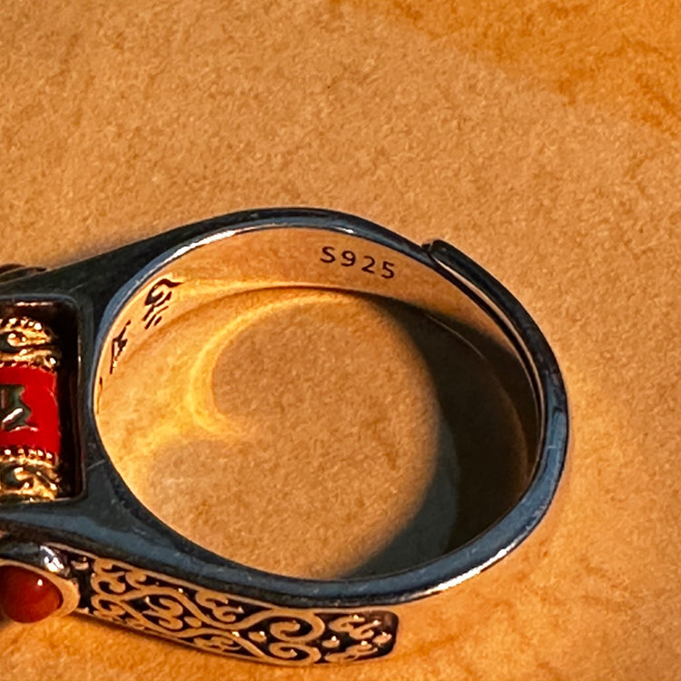 BIUDA 925 Sterling Silver Spinning OM Mantra Ring – Engraved Buddhist Meditation Jewelry
