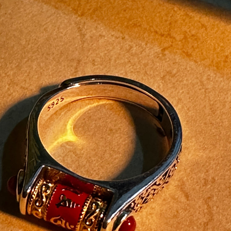 BIUDA 925 Sterling Silver Spinning OM Mantra Ring – Engraved Buddhist Meditation Jewelry