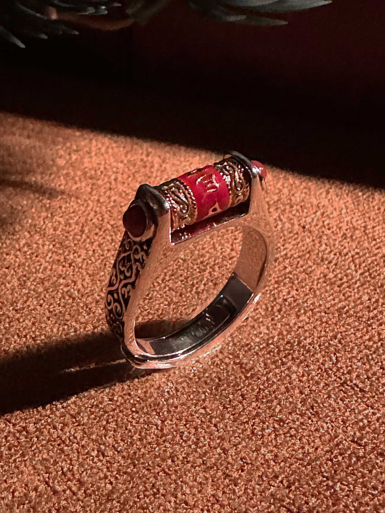 925スターリングシルバー 仏教経文 回転リング｜職人手彫り 梵字オーム マニ車リング