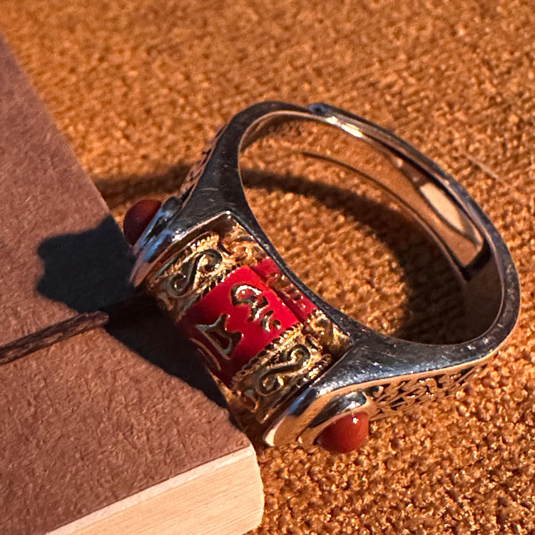 BIUDA 925 Sterling Silver Spinning OM Mantra Ring – Engraved Buddhist Meditation Jewelry