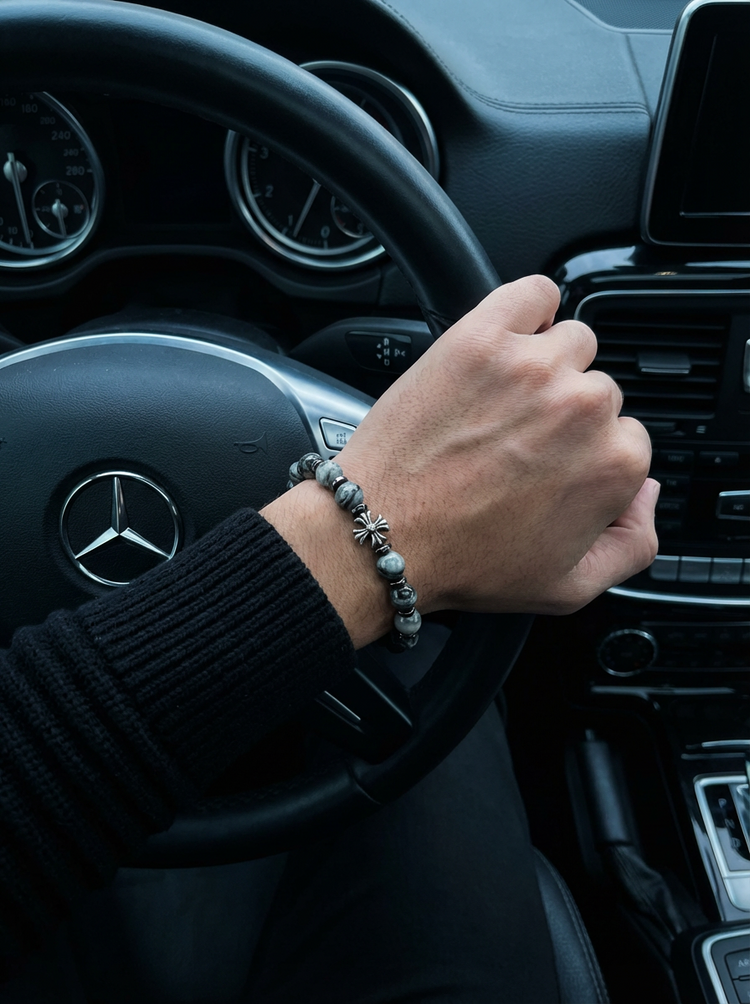 AAA天然イーグルアイ（ホークスアイ）ブレスレット｜925スターリングシルバー クロスチャーム・守護ブレスレット