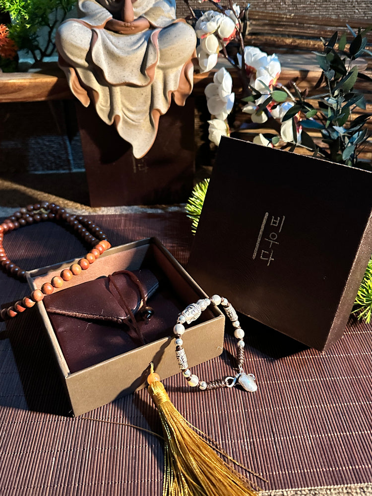 999純銀 仏頭 ビーズブレスレット｜職人手彫り 仏像チャーム 数珠ブレスレット