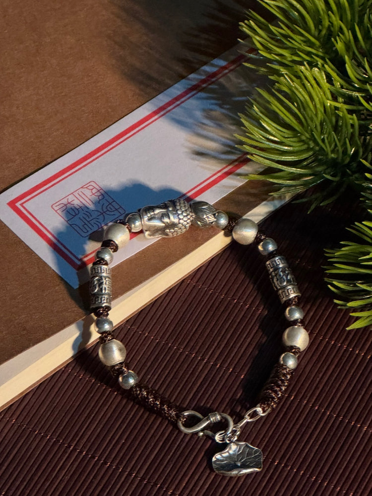 999純銀 仏頭 ビーズブレスレット｜職人手彫り 仏像チャーム 数珠ブレスレット