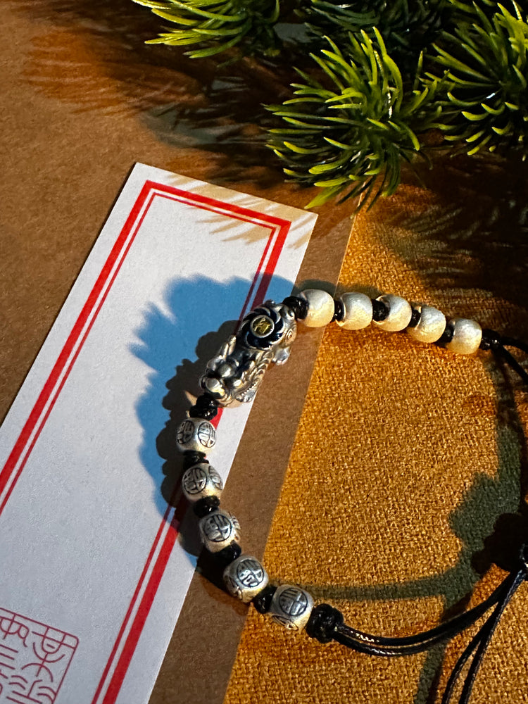 999純銀 貔貅（ヒキュウ）バングルブレスレット｜職人手彫り 招財守護カフブレスレット