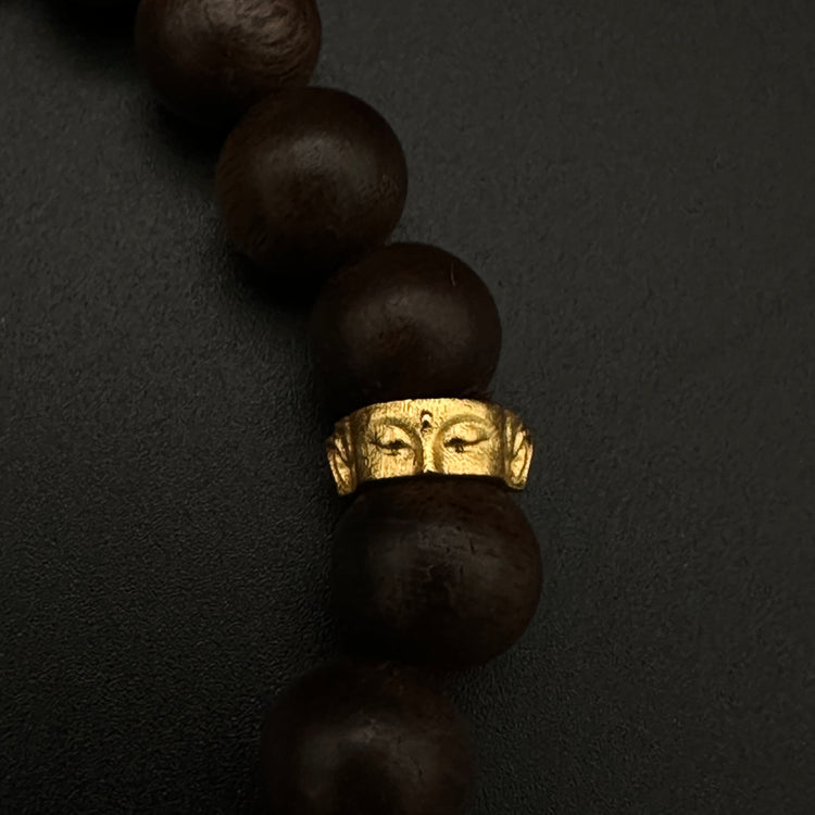 BIUDA Handcrafted Agarwood Mala Bracelet with Buddha Face – 925 Sterling Silver