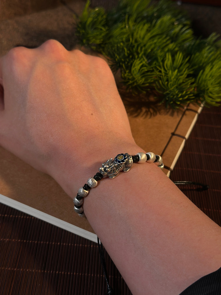 999純銀 貔貅（ヒキュウ）バングルブレスレット｜職人手彫り 招財守護カフブレスレット