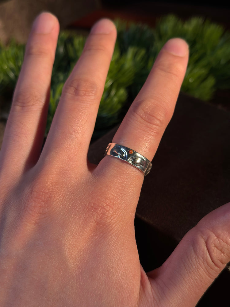 925スターリングシルバー 仏面 経文リング｜職人手彫り 仏教マントラ フリーサイズリング