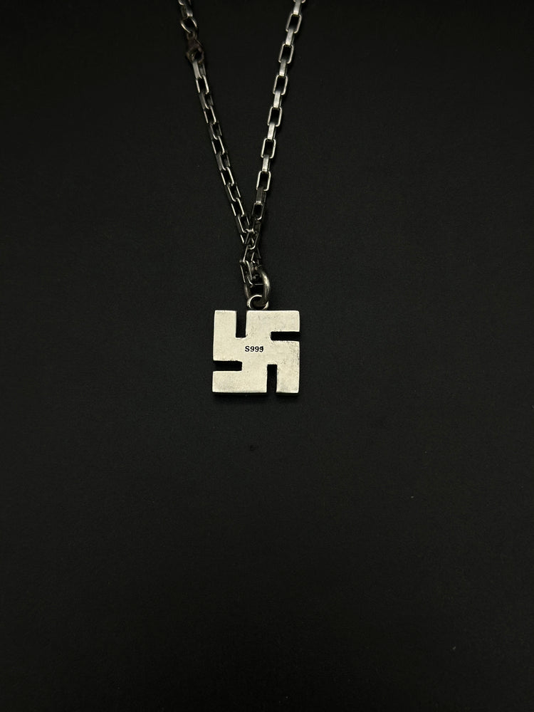 999 Fine Silver Manji Pendant Chain Necklace · Handcrafted Buddhist Swastika Symbol Necklace
