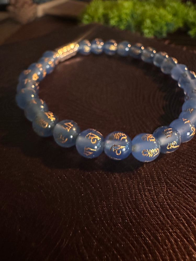 天然翡翠 六字真言ブレスレット｜999純銀・オン マニ ペメ フム・六字大明呪 数珠ブレスレット