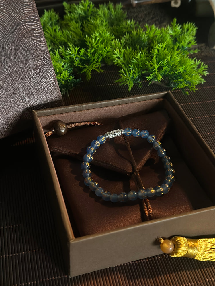 天然翡翠 六字真言ブレスレット｜999純銀・オン マニ ペメ フム・六字大明呪 数珠ブレスレット