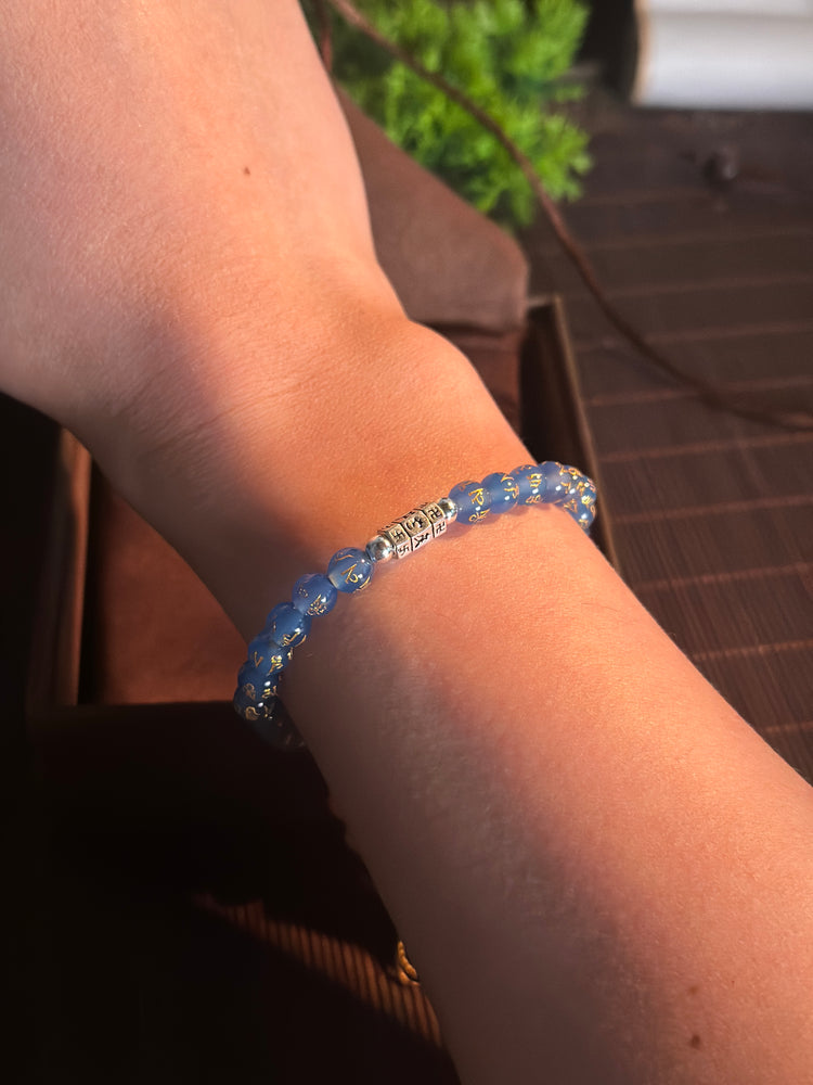 天然翡翠 六字真言ブレスレット｜999純銀・オン マニ ペメ フム・六字大明呪 数珠ブレスレット