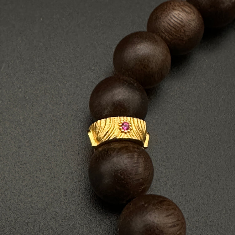 BIUDA Handcrafted Agarwood Mala Bracelet with Buddha Face – 925 Sterling Silver