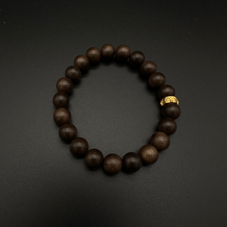 BIUDA Handcrafted Agarwood Mala Bracelet with Buddha Face – 925 Sterling Silver