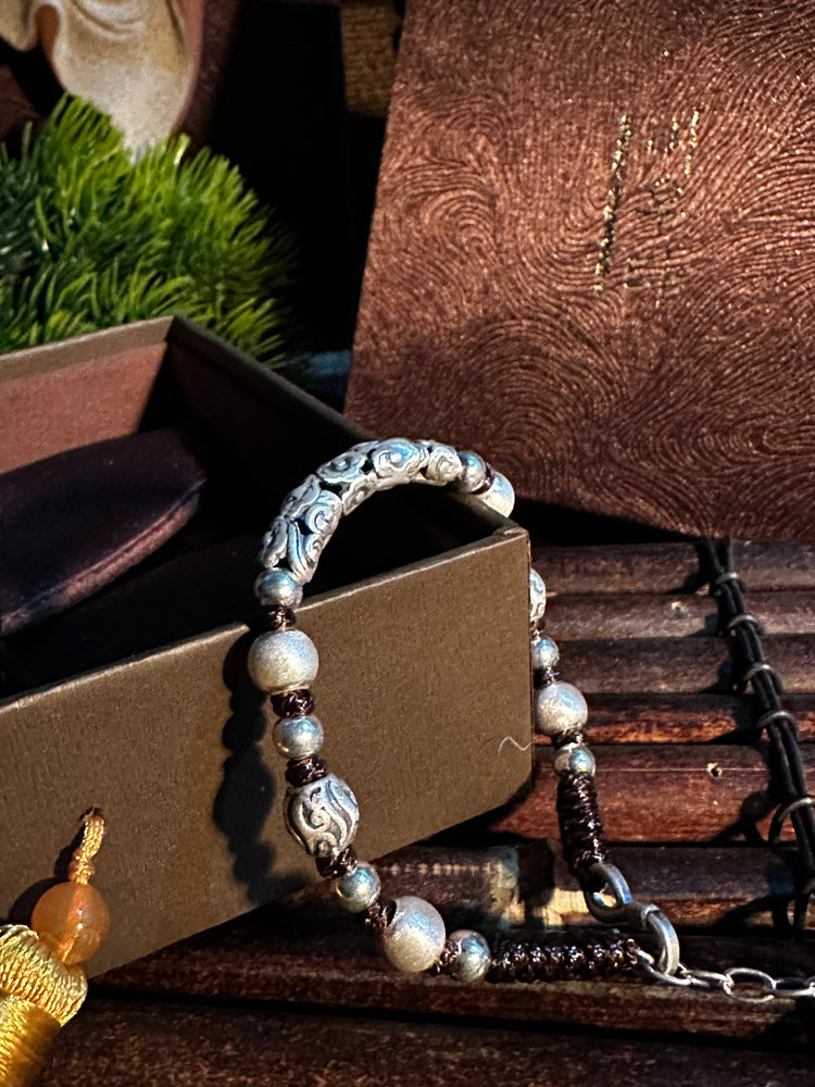 999 Fine Silver Cloud Buddhist Bracelet | Handcrafted Auspicious Cloud Bead Bracelet